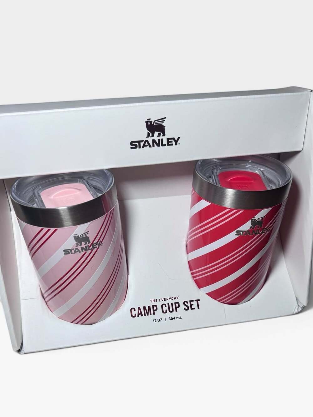 Stanley Everyday Camp Cup Set 12 oz 2-Pack Candy Cane Strawberry Twist NEW
